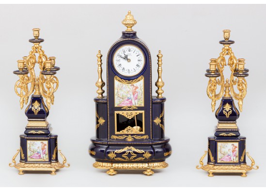 Clock and two candlesticks